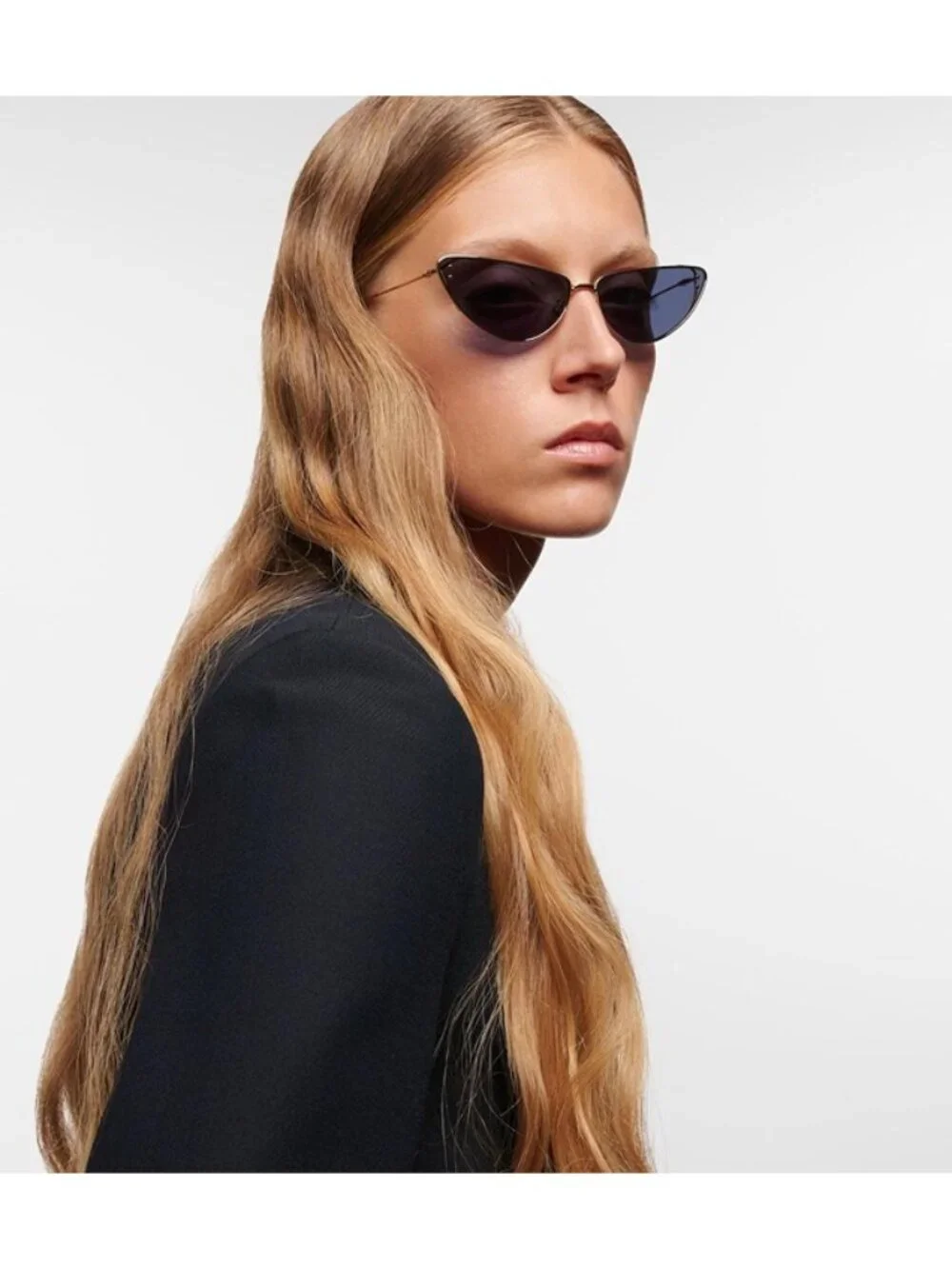 Dior MISSDIOR B1U B0B0 Sunglasses Gold Cat Eye Frame, Blue Lenses